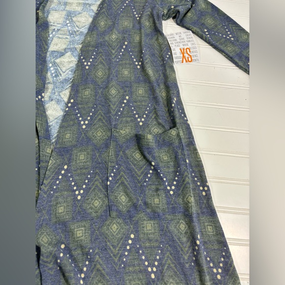 LuLaRoe Sarah Cardigan Duster Sweater Women’s Size XS Blue Green Cream - Picture 10 of 16